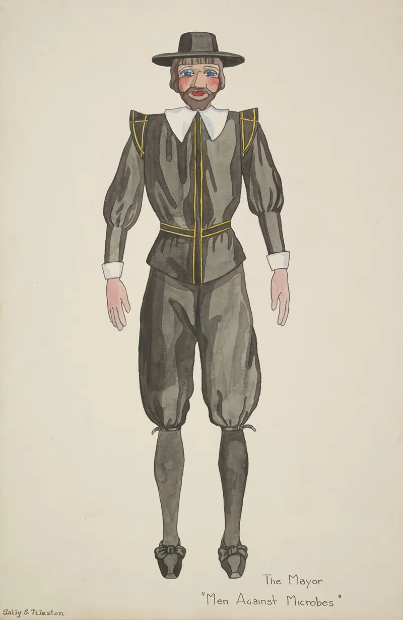 Men Against Microbesmarionettes The Mayor Mans Puritan Costume With Gold Trim Wall Art by Sally S. Tileston - High-Resolution Digital Print