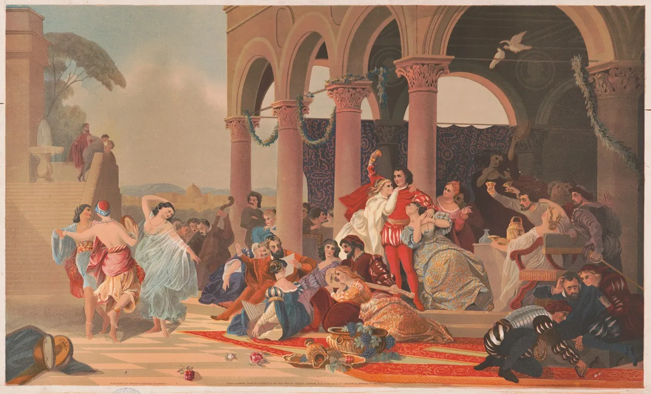 Men And Women Of Upper Economic Class Eat Drink And Are Entertained By Dancers And Musicians Wall Art by Pendery Robinson & Co. - High-Resolution Digital Print