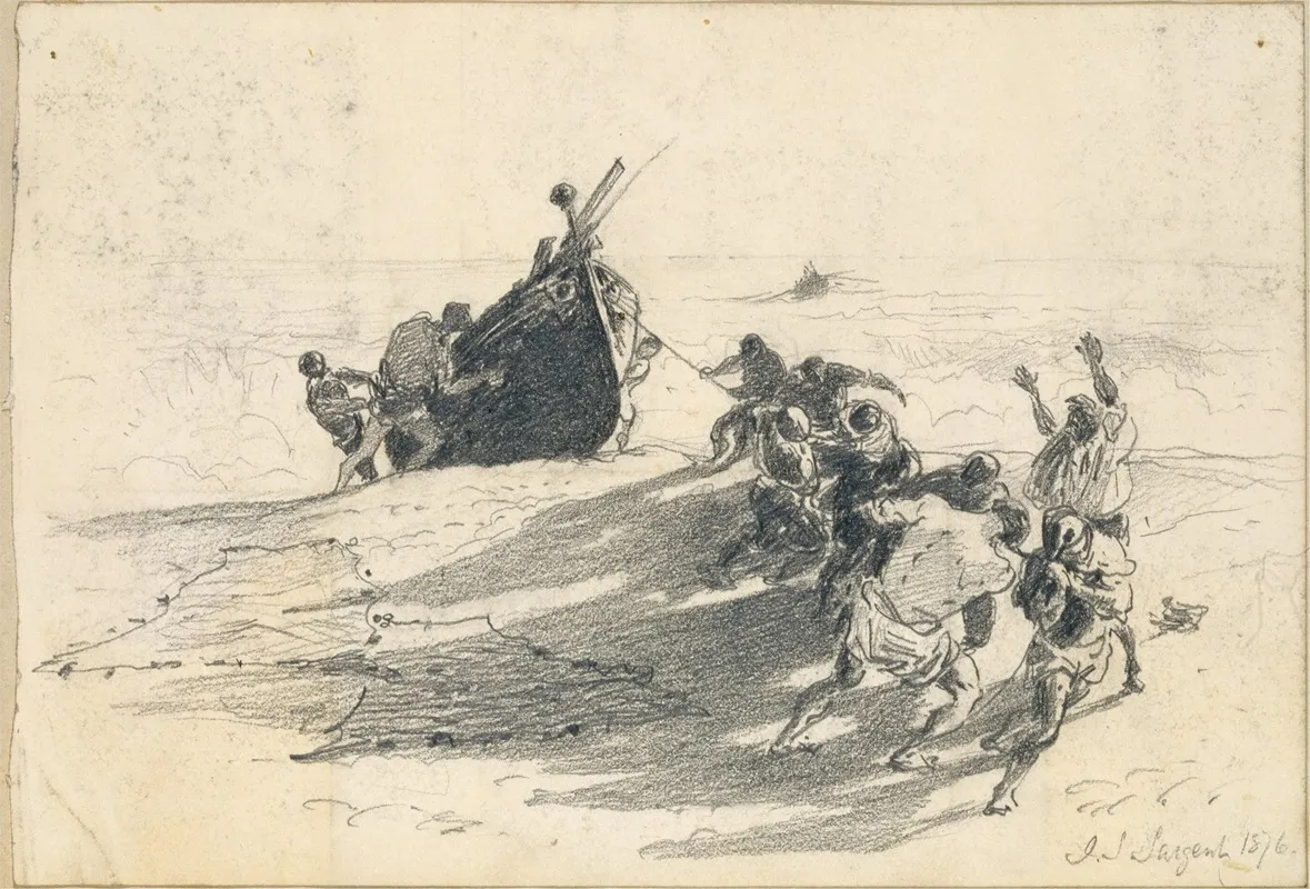 Men Hauling Lifeboat Onto Beach Wall Art by John Singer Sargent - High-Resolution Digital Print