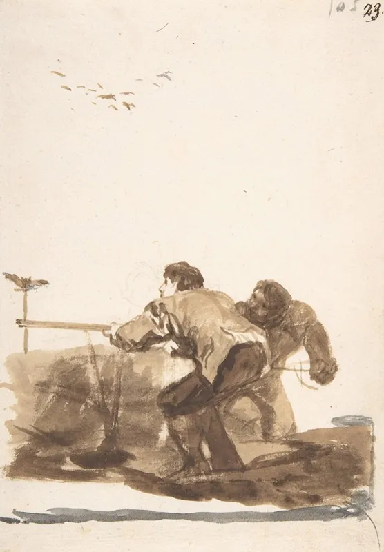 Men Hunting Birds Using A Decoy Wall Art by Francisco de Goya - High-Resolution Digital Print
