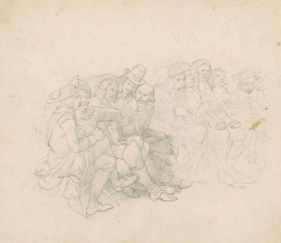 Men In Seventeenth Century Costumes Recto Wall Art by Emanuel Gottlieb Leutze - High-Resolution Digital Print