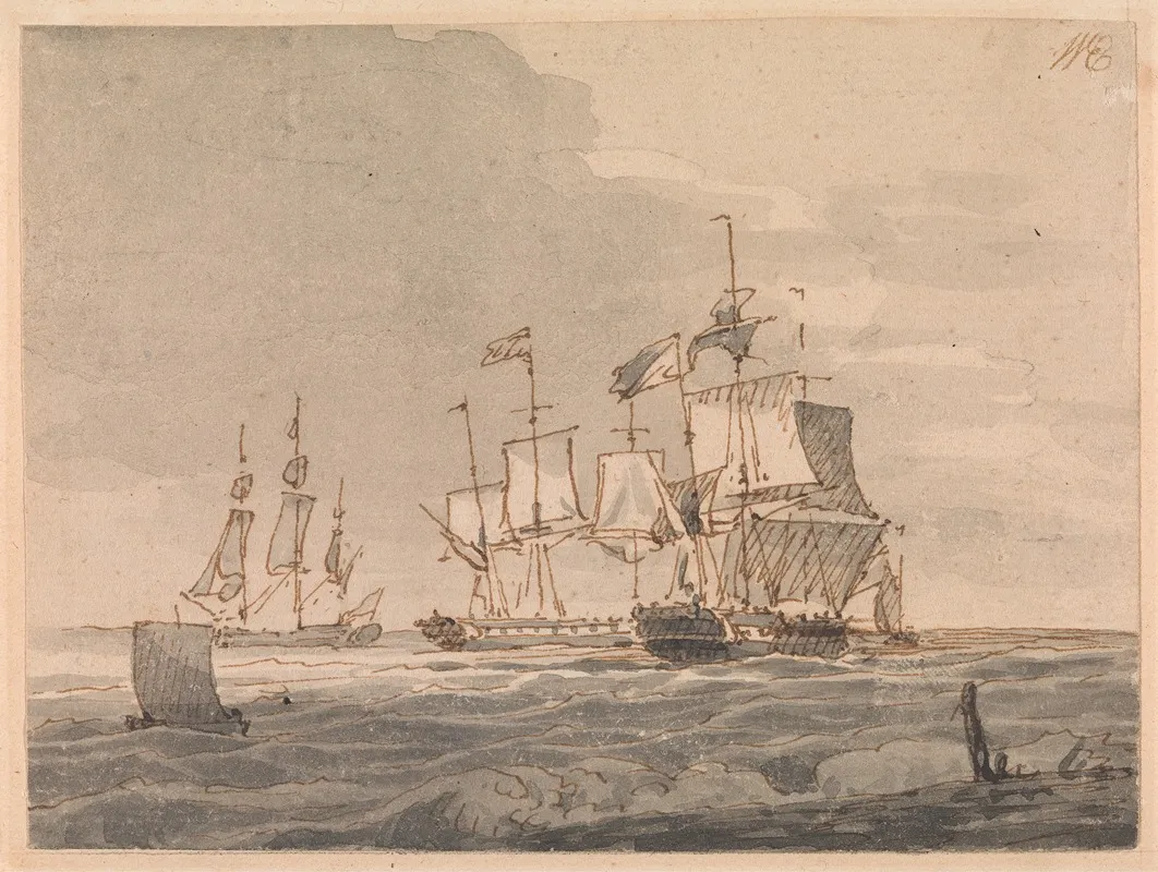 Men Of War Off The Coast Wall Art by John Cleveley the younger - High-Resolution Digital Print