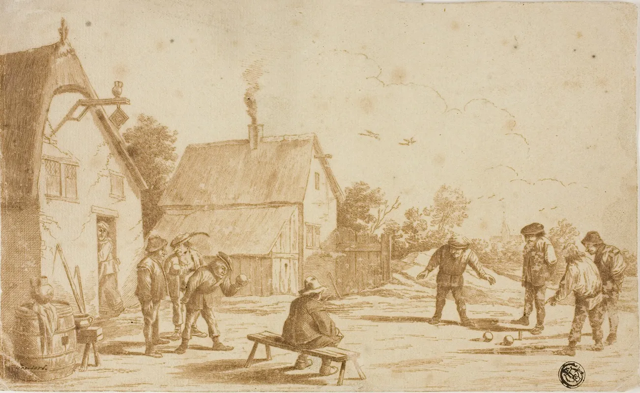 Men Playing Boules Outside Tavern Wall Art by After David Teniers the Younger - High-Resolution Digital Print