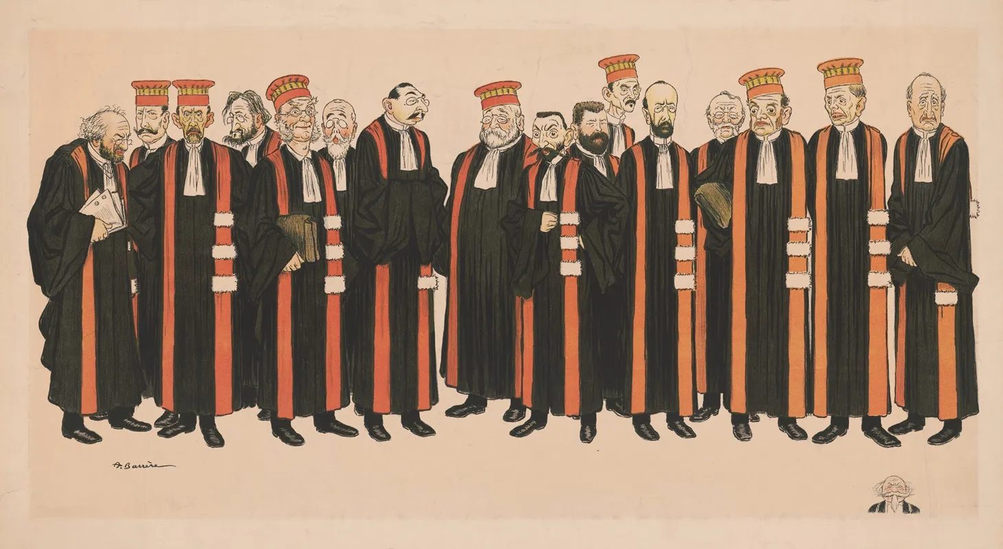 Men Standing In Robes With Orange Sashes And Hats Facing Forward 2 Wall Art by A. Barrere - High-Resolution Digital Print