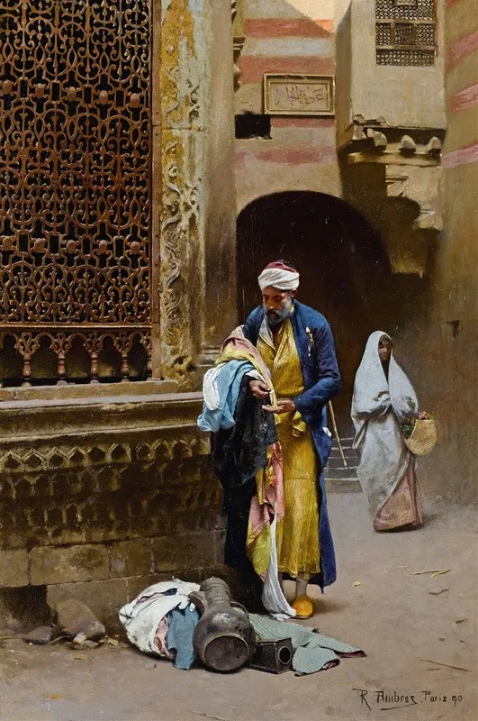 Merchant Before The Sabil Of Nafisa Al Bayda Cairo Wall Art by Raphael von Ambros - High-Resolution Digital Print