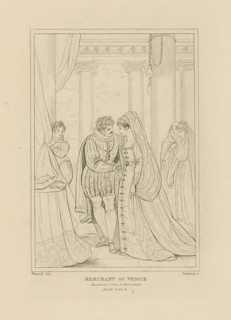 Merchant Of Venice Act 3 Scene 2 Bassanio Portia And Attendants Wall Art by William Francis Starling - High-Resolution Digital Print