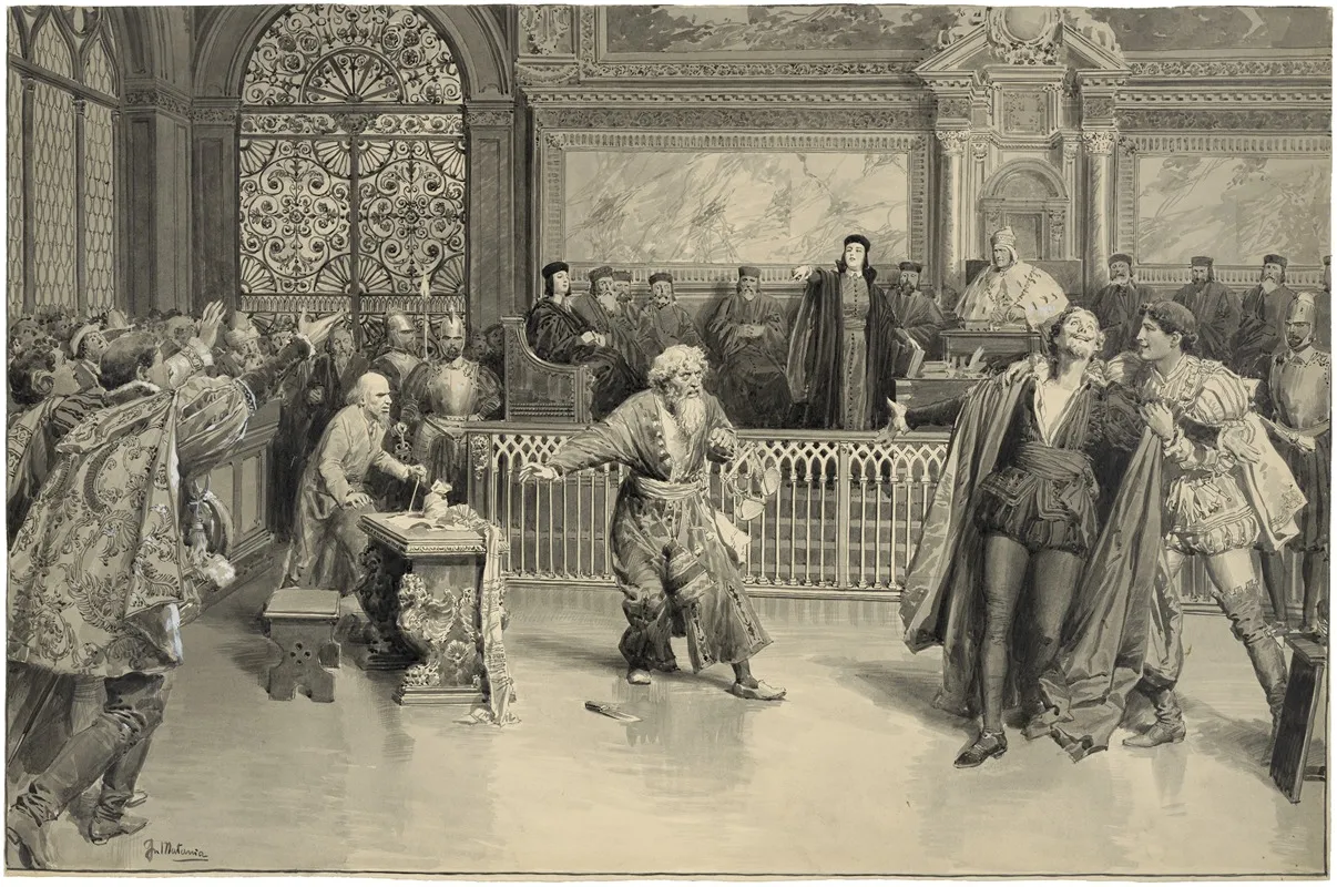 Merchant Of Venice Iv 1 As Played At His Majestys Theatre The Trial Wall Art by Fortunino Matania - High-Resolution Digital Print