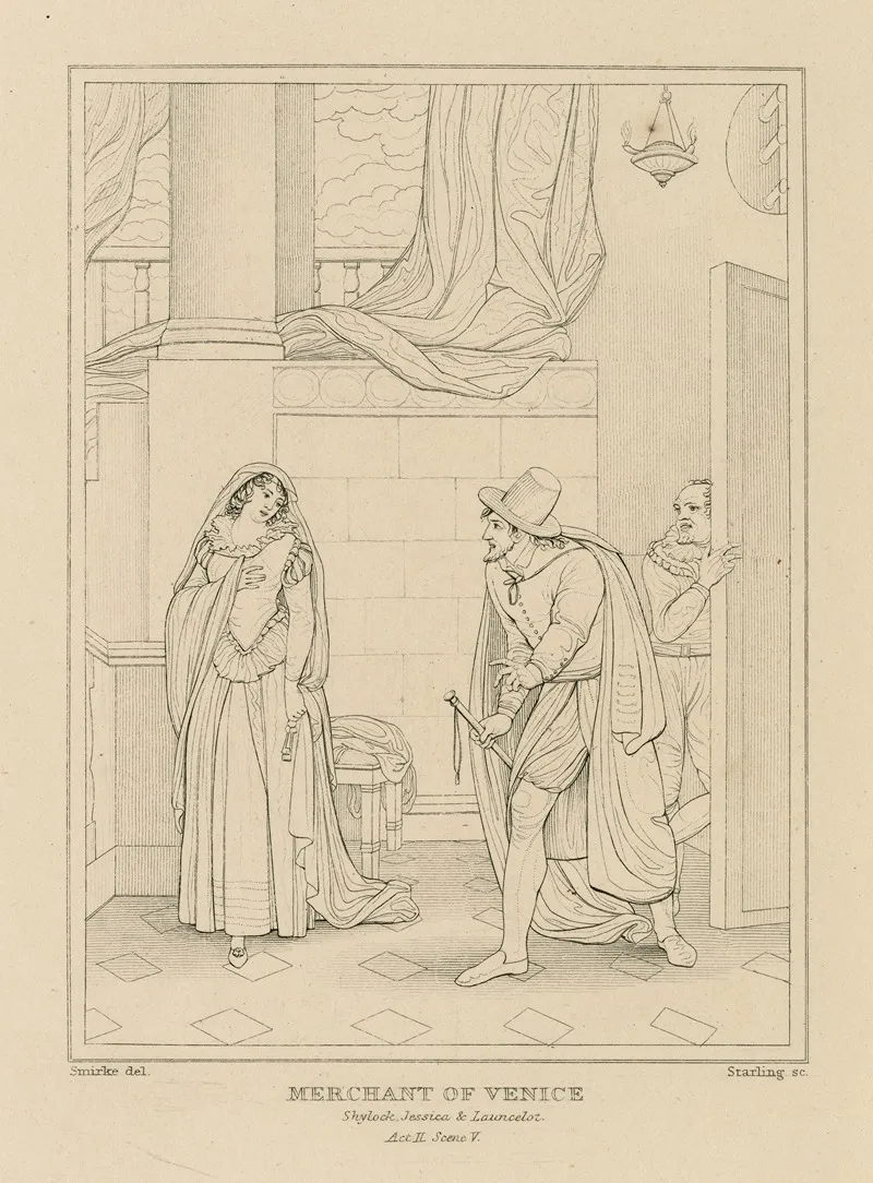 Merchant Of Venice Shylock Jessica Launcelot Act Ii Scene V Wall Art by William Francis Starling - High-Resolution Digital Print