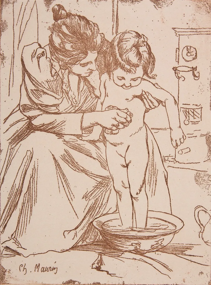Mere Et Enfant Bain De La Fillette Wall Art by Charles Maurin - High-Resolution Digital Print