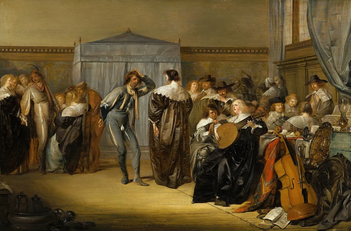 Merry Company With Masked Dancers Wall Art by Pieter Codde - High-Resolution Digital Print
