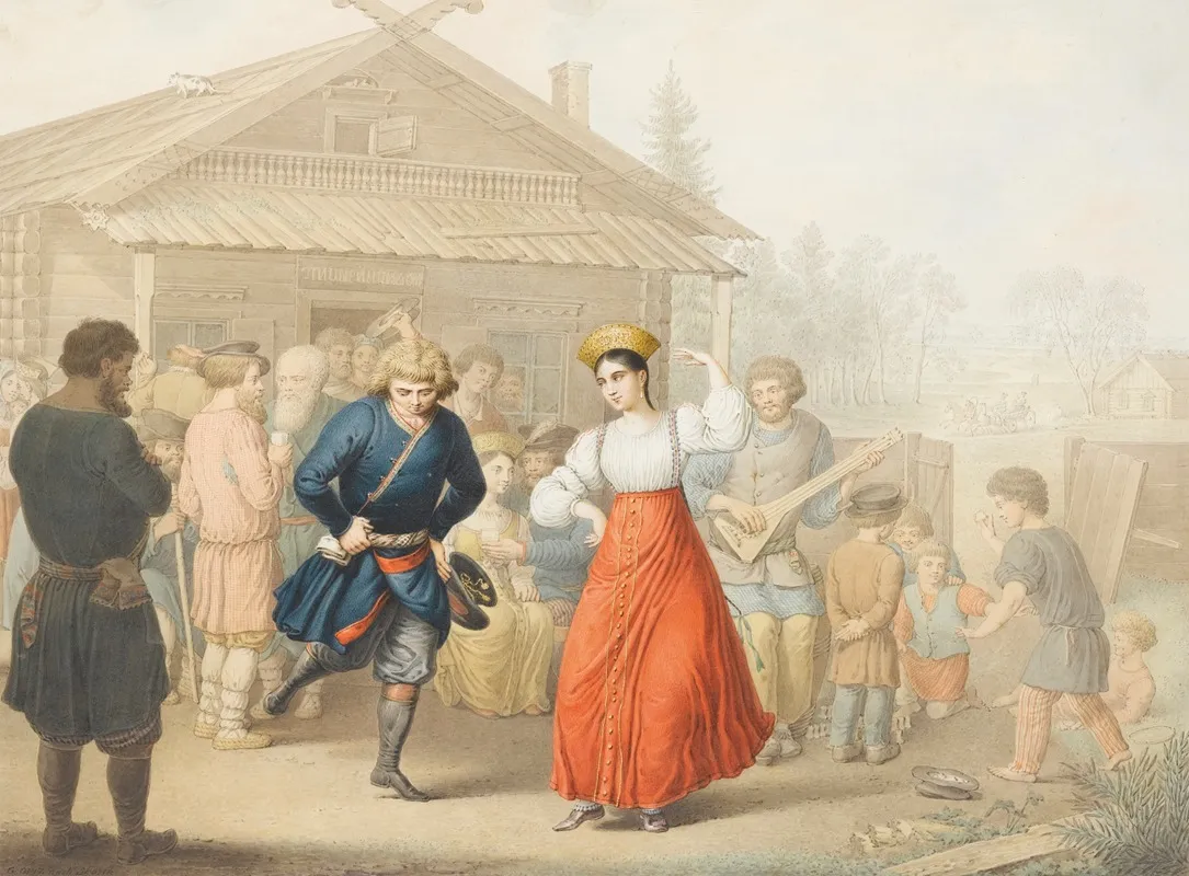 Merry Making Outside A Tavern Wall Art by Georg Emmanuel Opitz - High-Resolution Digital Print