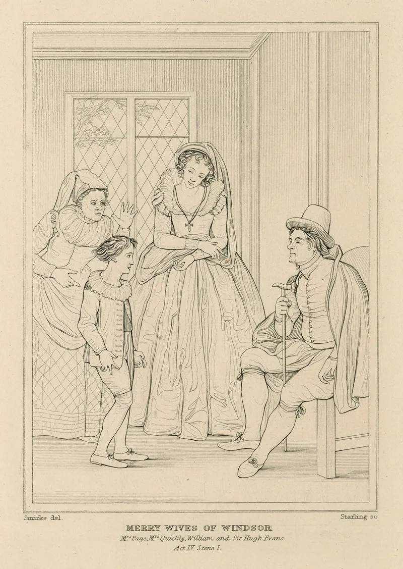 Merry Wives Of Windsor Act Iv Scene 1 Mrs Page Mrs Quickly William And Sir Hugh Evans Wall Art by William Francis Starling - High-Resolution Digital Print