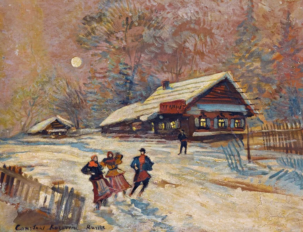 Merrymakers Outside The Tavern Wall Art by Konstantin Alexeevich Korovin - High-Resolution Digital Print