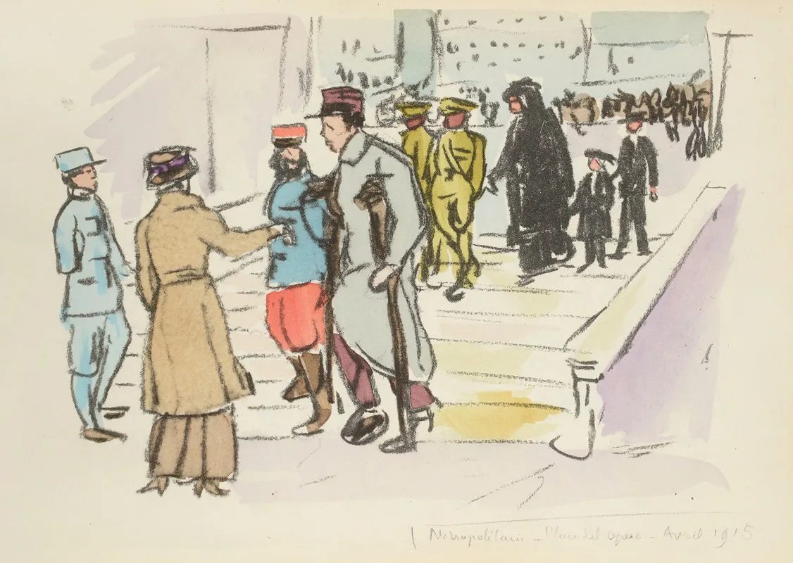 Metropolitain Place De Lopera Avril 1915 Wall Art by Paul Goute - High-Resolution Digital Print