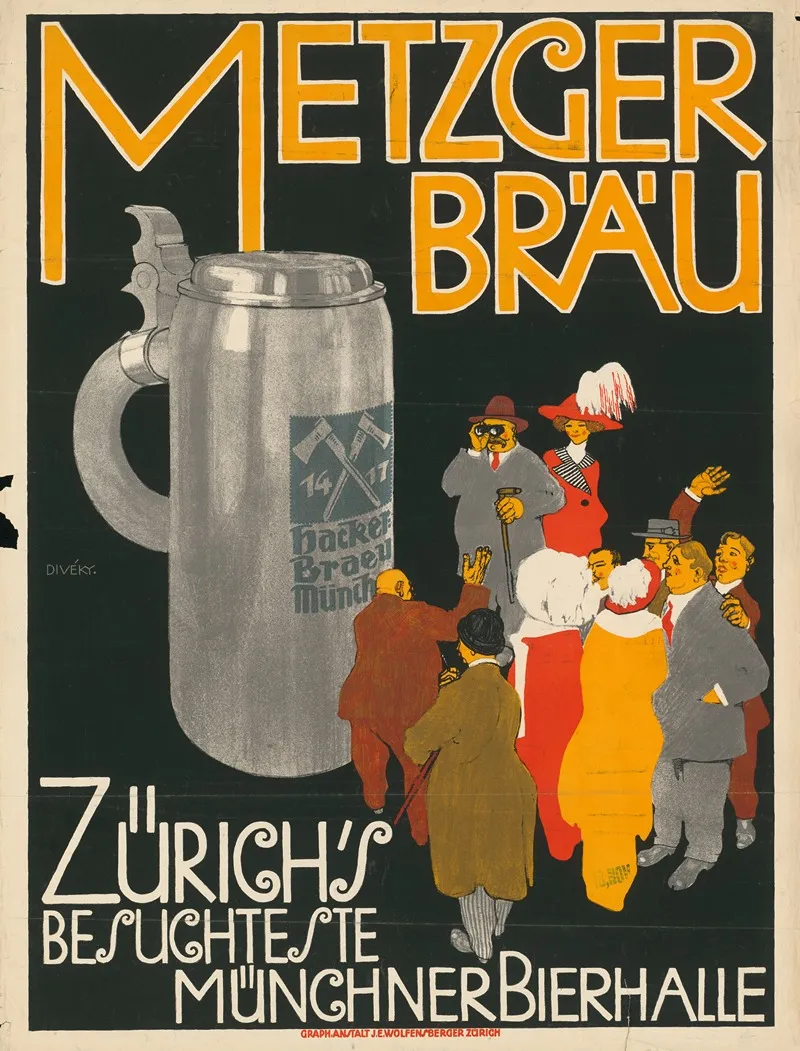 Metzger Brau Zurichs Besuchteste Munchner Bierhalle Wall Art by József Divéky - High-Resolution Digital Print