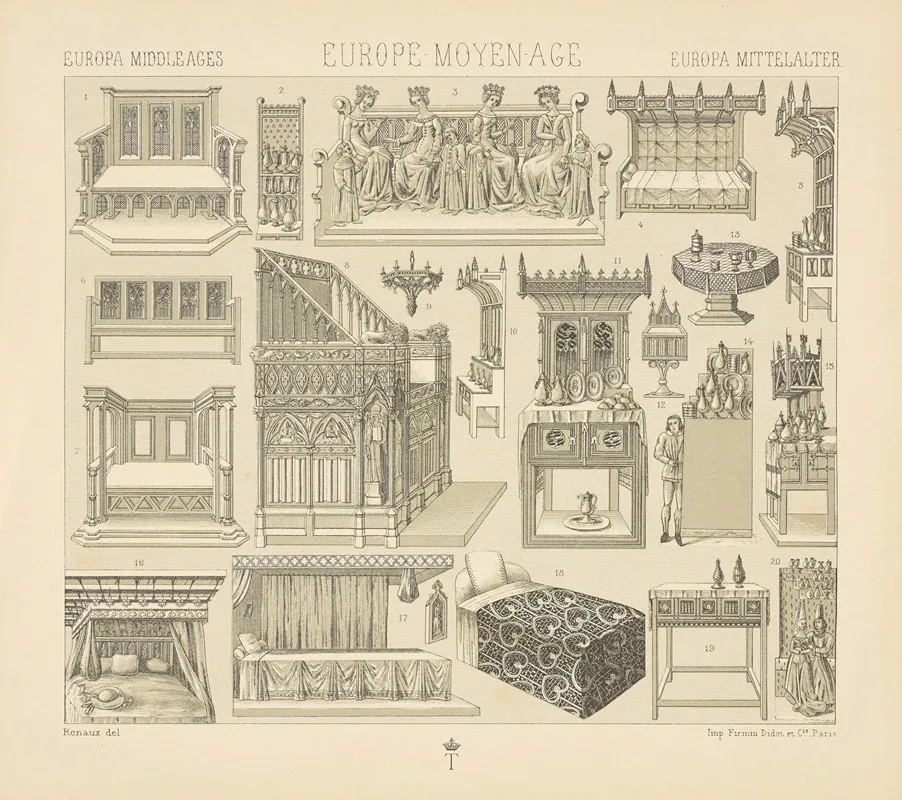 Meubles Divers Des Xive Et Xve Siecles Lits Chaires Bancs Credences Tables Etc
