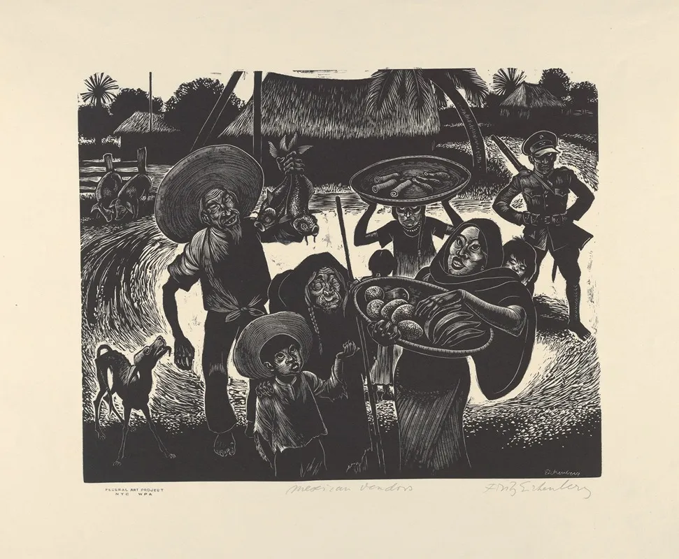 Mexican Vendors Wall Art by Fritz Eichenberg - High-Resolution Digital Print