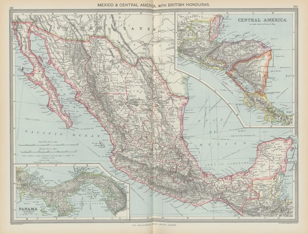 Mexico And Central America With British Honduras