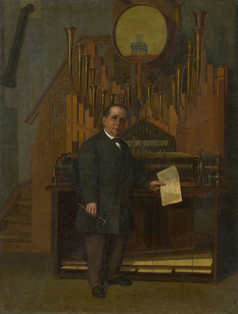 Michael Welte Vor Einem Orchestrion In Seiner Werkstatt In Vohrenbach Wall Art by Fridolin Seiber - High-Resolution Digital Print