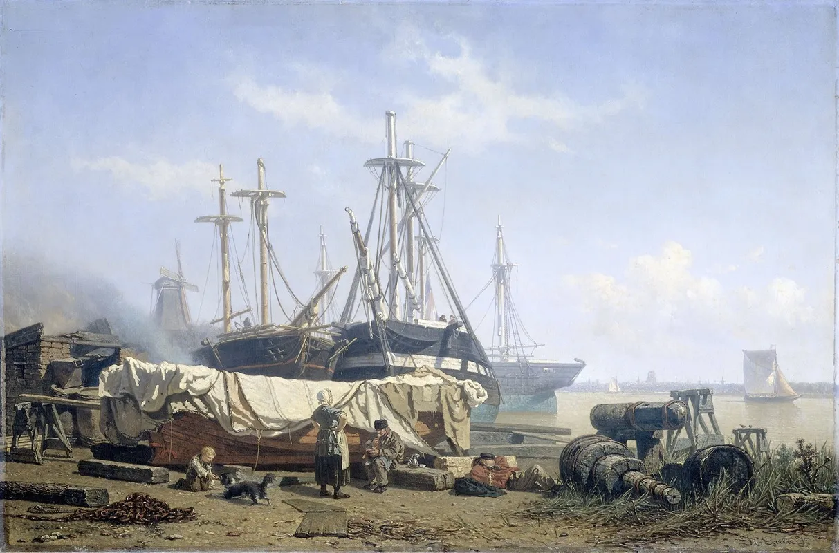 Midday Break At A Shipyard On The Maas Wall Art by Johan Conrad Greive - High-Resolution Digital Print