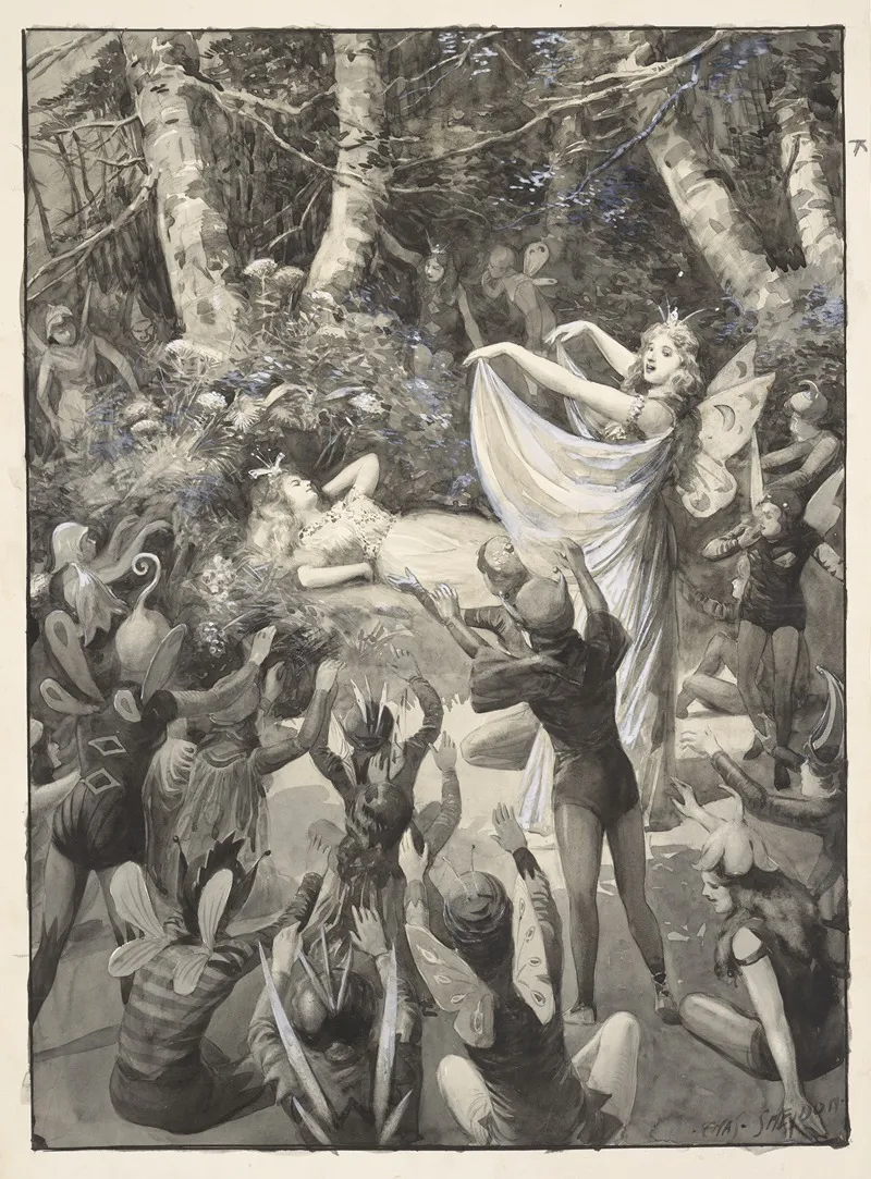 Midsummer Nights Dream Ii 2 Elizabeth Parkina The Singing Fairy Singing In The Wood Scene Wall Art by Charles Mills Sheldon - High-Resolution Digital Print