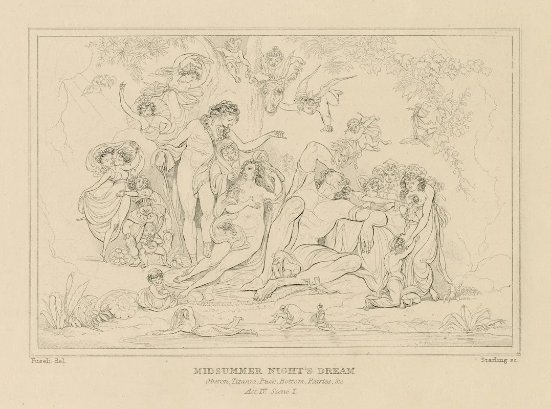 Midsummer Nights Dream Oberon Titania Puck Bottom Fairies C Act Iv Scene I Wall Art by William Francis Starling - High-Resolution Digital Print