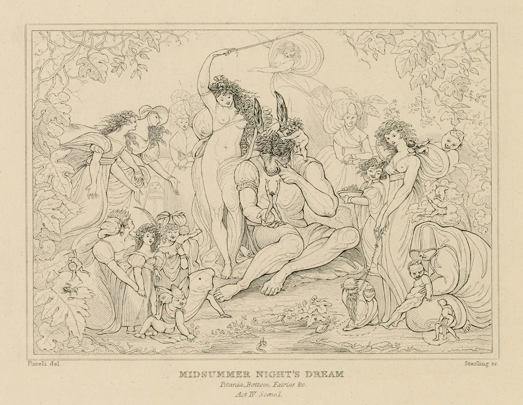 Midsummer Nights Dream Titania Bottom Fairies C Act Iv Scene I Wall Art by William Francis Starling - High-Resolution Digital Print