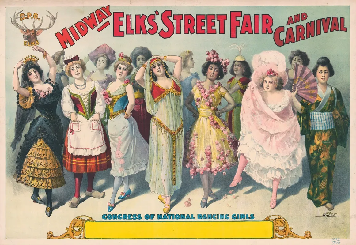 Midway Elks Street Fair And Carnival Congress Of National Dancing Girls Wall Art by Courier Litho. Co. - High-Resolution Digital Print