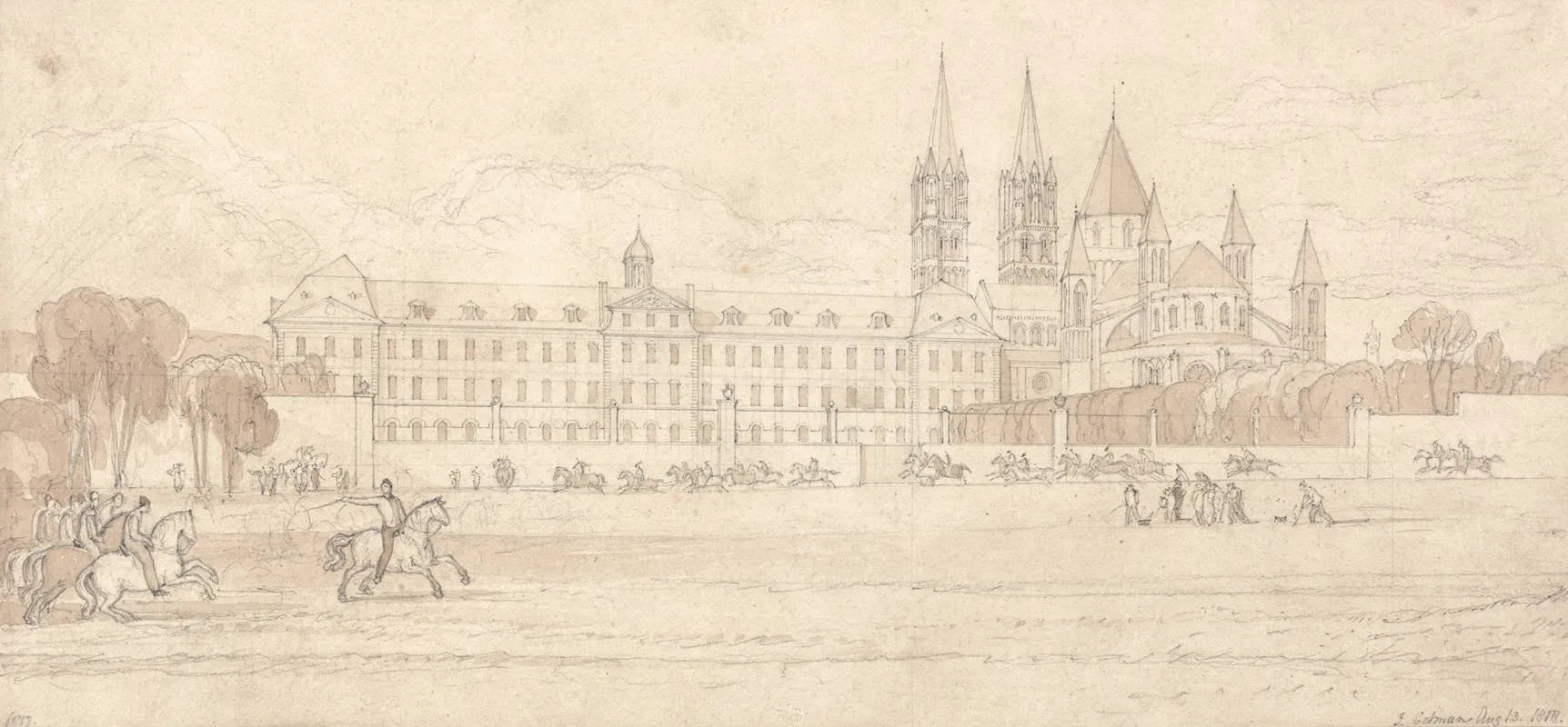 Military School And Abbey Church Of St Stephen At Caen Wall Art by John Sell Cotman - High-Resolution Digital Print