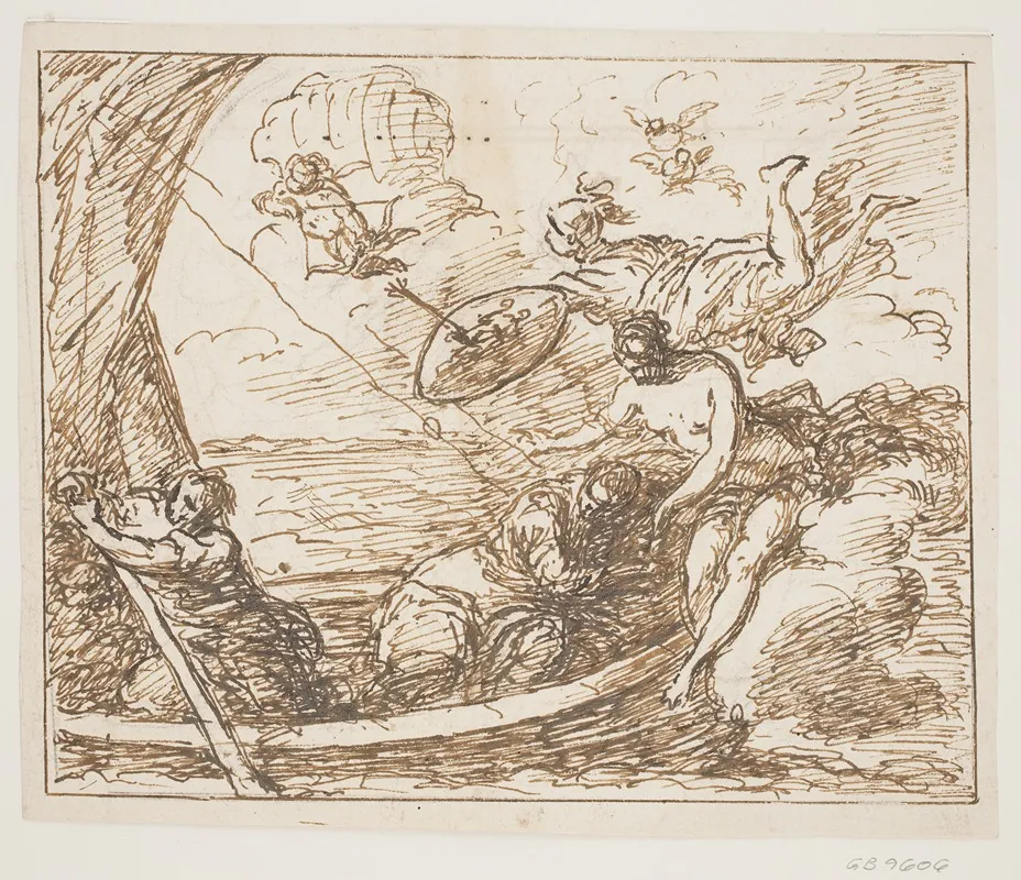 Minerva Og Venus Beskytter En Mandlig Helt Aeneas I En Bad Mod Amors Pile