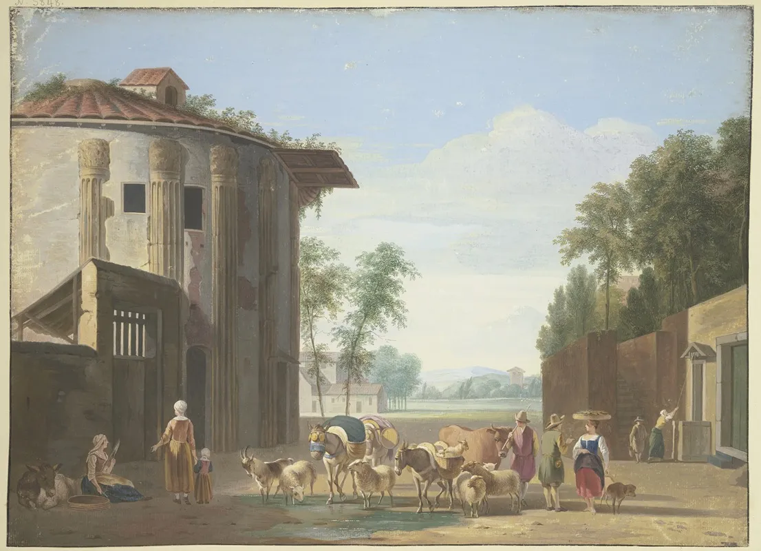 Minervatempel Dabei Eine Herde Vieh Und Hirten Wall Art by Job Adriaensz Berckheyde - High-Resolution Digital Print