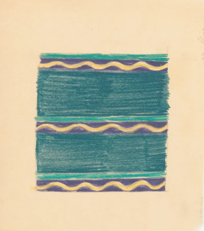 Miscellaneous Small Sketches For Inlaid Table Tops Design With Green Lines And Yellow Wave Motif Wall Art by Winold Reiss - High-Resolution Digital Print