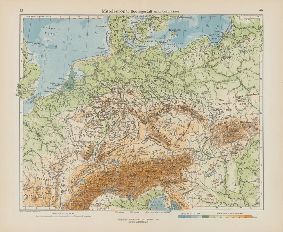 Mitteleuropa Bodengestalt Und Gewasser Wall Art by Ernst Friedrich - High-Resolution Digital Print