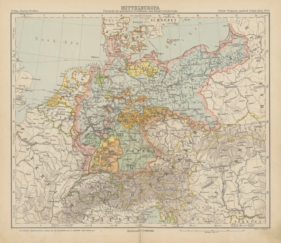 Mitteleuropa ubersicht der politischen verhaltnisse und haupt Verkehrswege Wall Art by Emil von Sydow - High-Resolution Digital Print