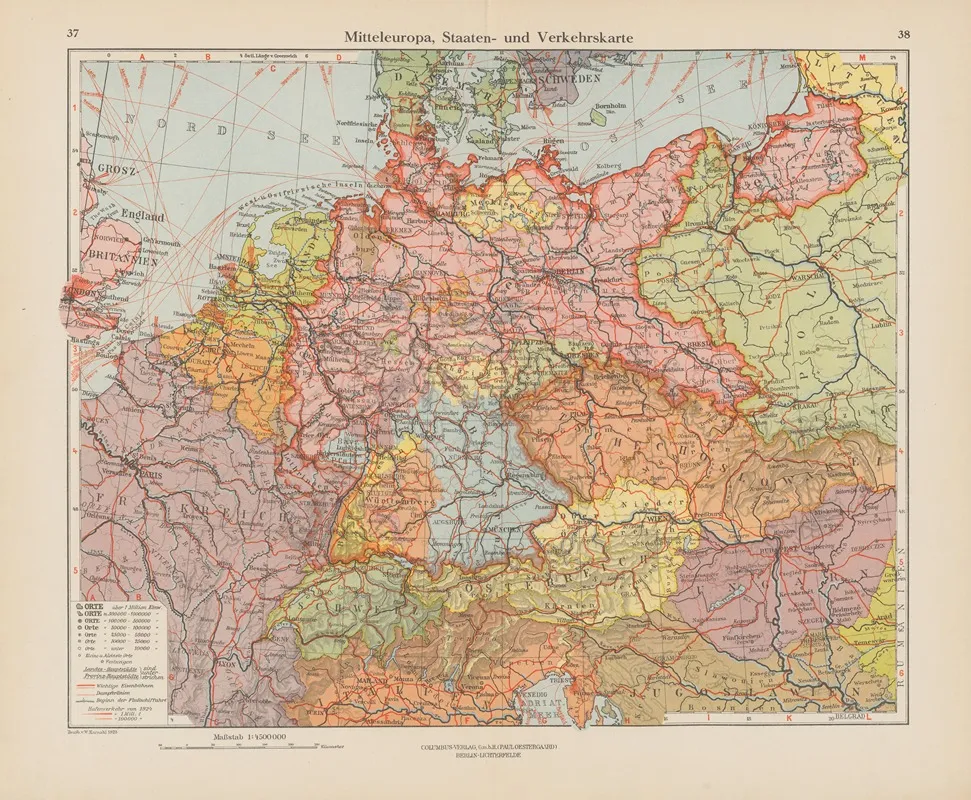 Mitteleuropa Staaten Und Verkehrskarte Wall Art by Ernst Friedrich - High-Resolution Digital Print