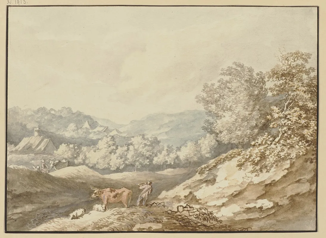 Mittelgebirgslandschaft Mit Einem Dorf Im Mittelgrund Wall Art by Carl Kuntz - High-Resolution Digital Print