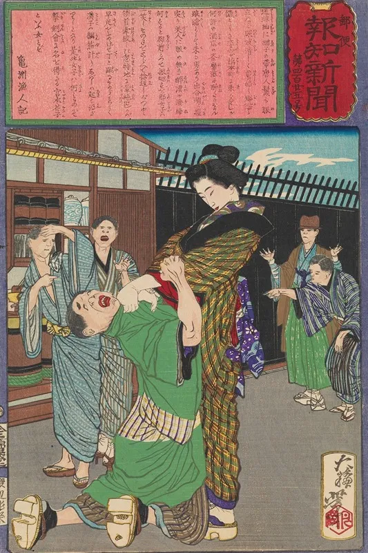 Miyamoto Hanako Chastening A Drunkard Wall Art by Tsukioka Yoshitoshi - High-Resolution Digital Print