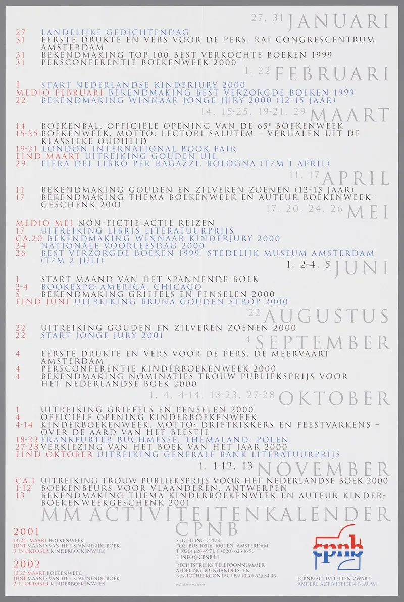 Mm Activiteitenkalender Cpnb 2000 2002 Wall Art by Irma Boom - High-Resolution Digital Print