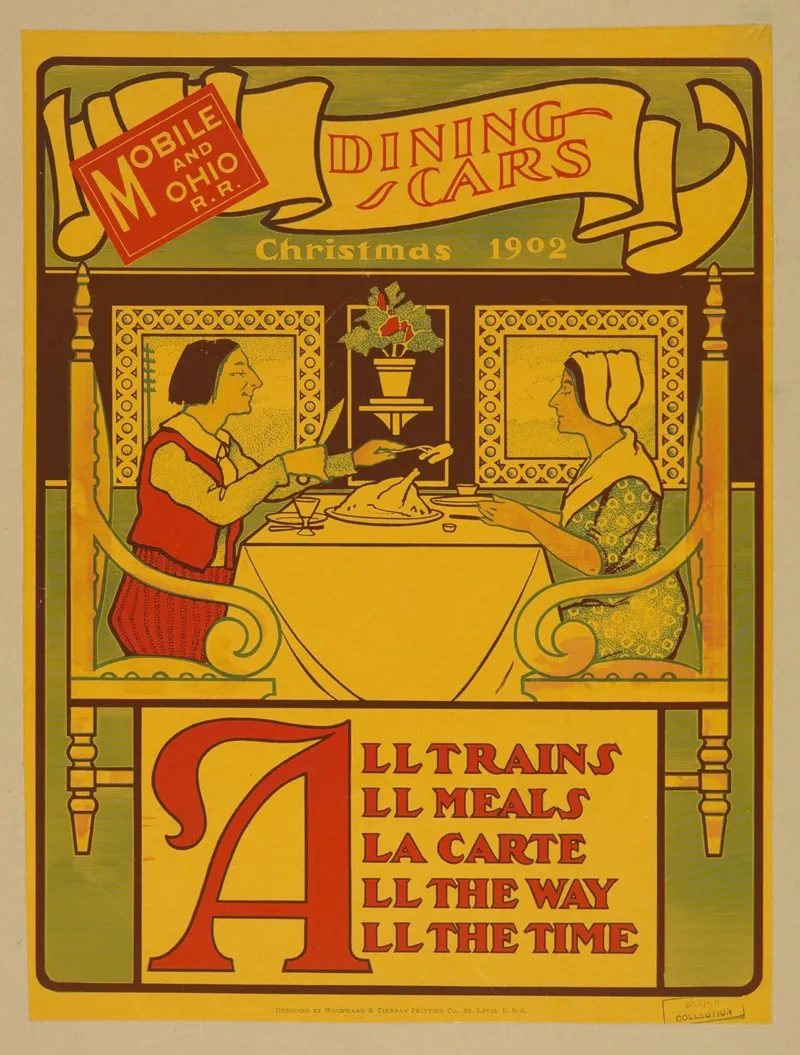 Mobile And Ohio R R Dining Cars Christmas 1902 Wall Art by Anonymous - High-Resolution Digital Print