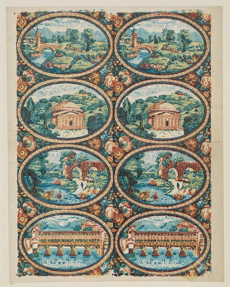 Modeldruckpapier Mit Acht Oval Gerahmten Landschaften