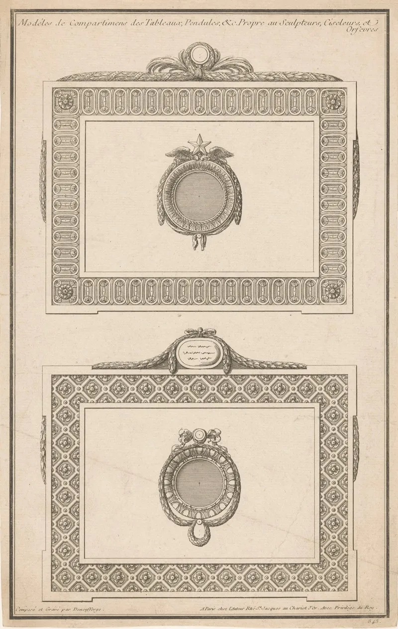 Modeles De Compartimens Des Tableaux Pendules C Propre Au Sculpteurs Ciseleurs Et Orfevres Wall Art by Jean François de Neufforge - High-Resolution Digital Print