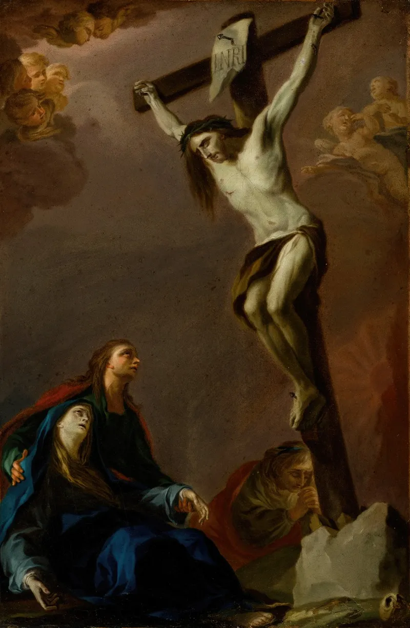 Modello For An Altarpiece Of The Crucifixion With The Virgin Mary Magdalen And Saint John Wall Art by Pietro Bardellino - High-Resolution Digital Print