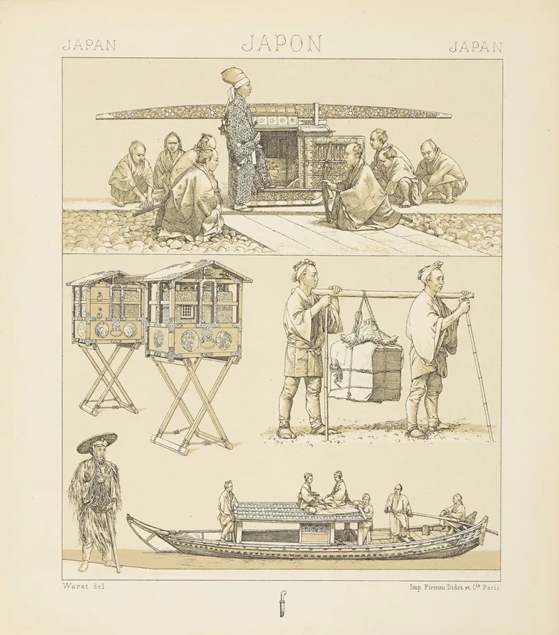 Modes Et Moyens De Transport E Norimon Et Ses Porteurs Les Cantines De Voyage Barque Fluviale Coolies Paysan