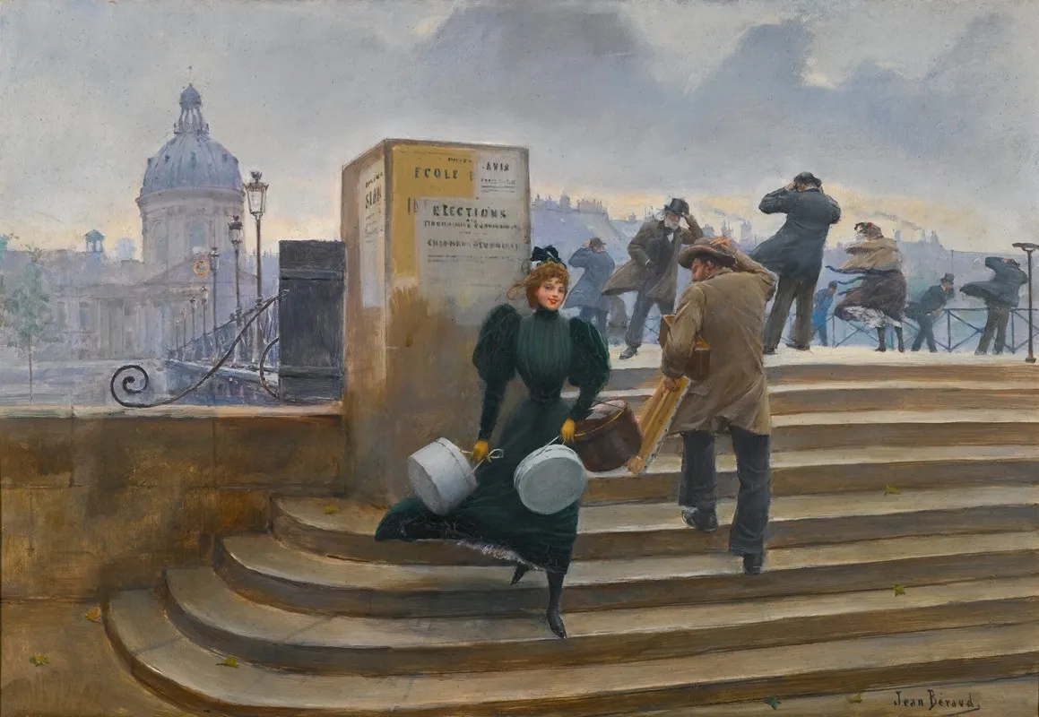 Modiste Sur Le Pont Des Arts Wall Art by Jean Béraud - High-Resolution Digital Print