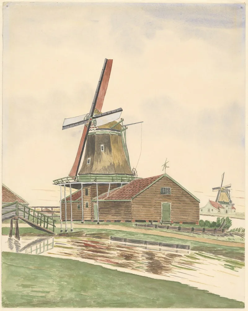 Molen De Vlijt Aan Het Dijkje Of Zaandijkerwegje Wall Art by Johannes Nicolaas Eijman - High-Resolution Digital Print