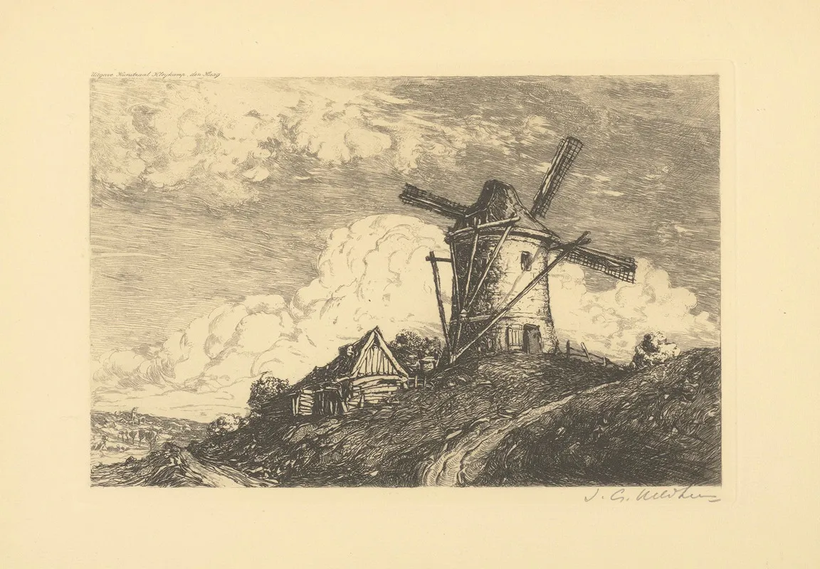 Molen Met Schuur Op Heuvel Wall Art by Jacobus Gerardus Veldheer - High-Resolution Digital Print