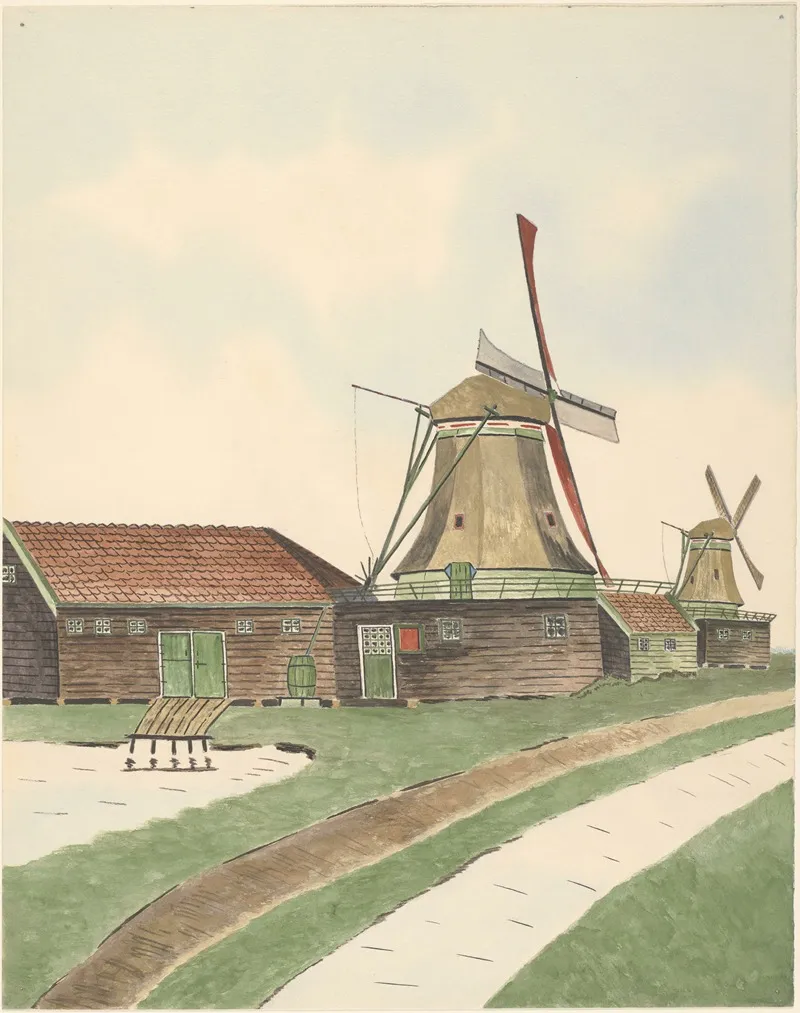 Molen Oliemolen De Kraai Of De Bonte Kraai Aan De Noorddijk Gesloopt 1885 Oliemolen De Witte Bijl Aan De Noorddijk Tussen De Bonte Kraai En De Kikkert Wall Art by Johannes Nicolaas Eijman - High-Resolution Digital Print