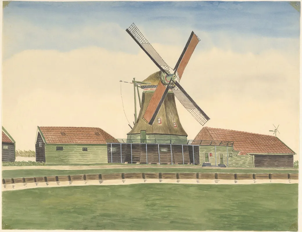 Molen Oliemolen De Wildeman Of De Rode Wildeman Aan Het Zaandijkerwegje Gesloopt 1879 Wall Art by Johannes Nicolaas Eijman - High-Resolution Digital Print