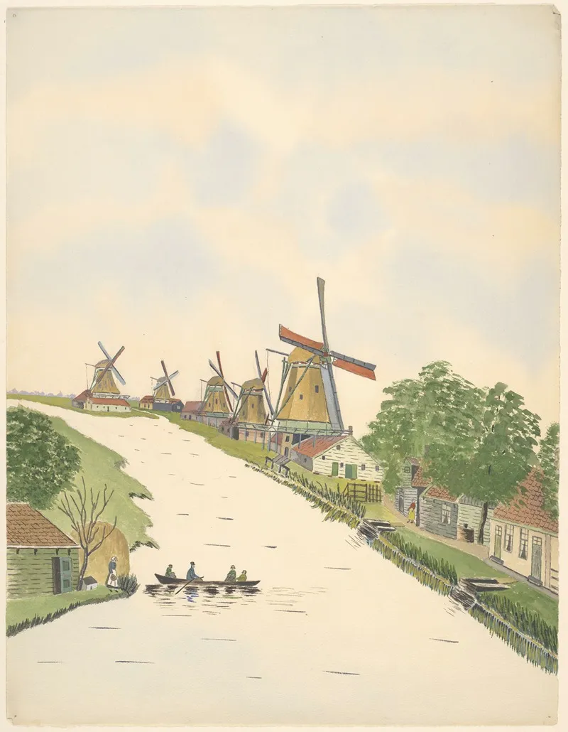 Molens De Noordervaldeursloot Oostzaandam De Sluiswachter Ook Wel Rooie Molen Het Kaar De Kwak De Duinmaaijer De Zeef Wall Art by Johannes Nicolaas Eijman - High-Resolution Digital Print