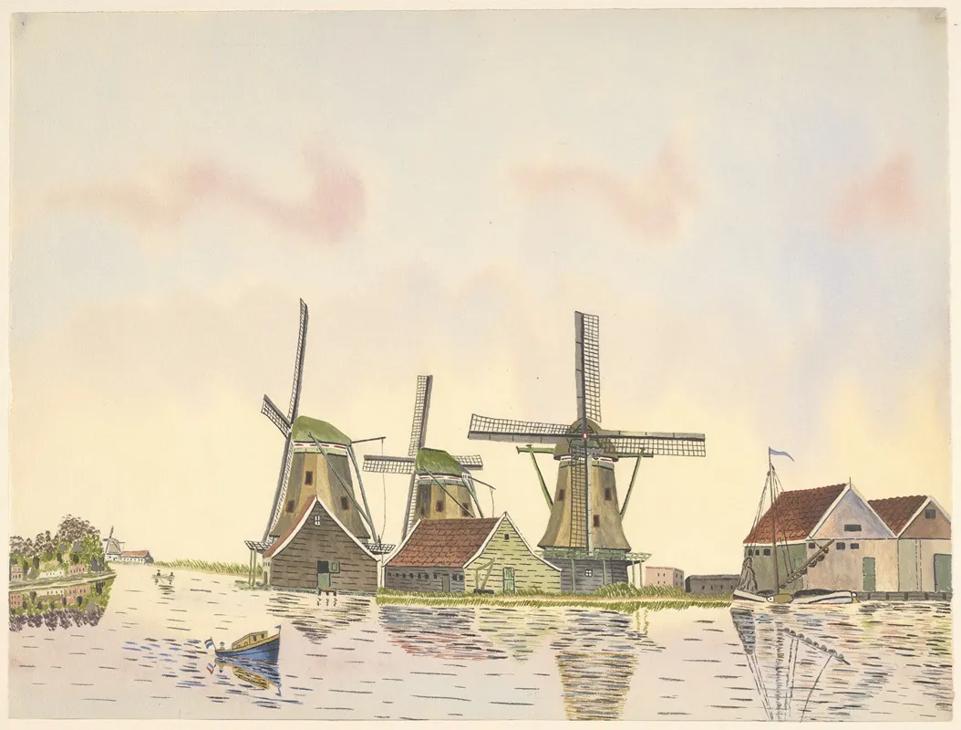 Molens De Ooievaar De Windhond De Gans Aan De Kalverringdijk Wall Art by Johannes Nicolaas Eijman - High-Resolution Digital Print